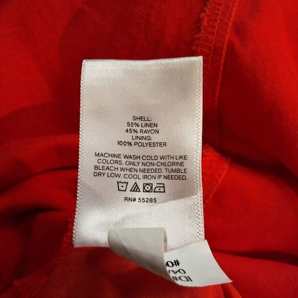 Express Linen-Blend Tie-Front Red Romper Puff-Sleeve XS Accentuated Bust Tie Low - Picture 6 of 8